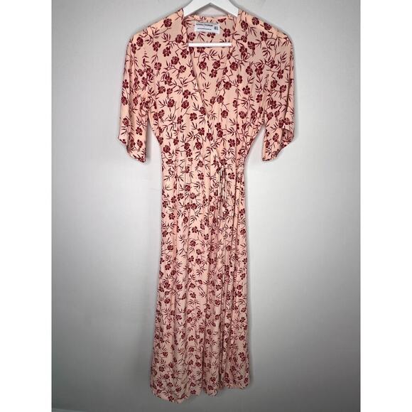 Faithful The Brand x Anthropologie Rivera Pink Floral Midi Wrap Dress Women's 2 - Picture 4 of 13